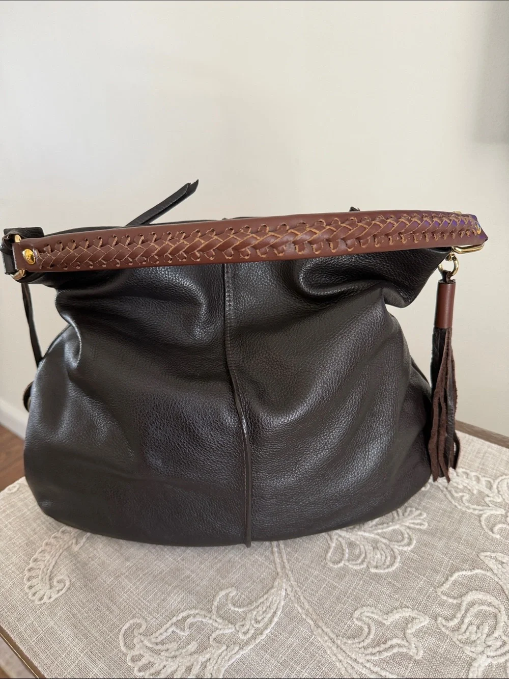 Varrlale Made In Italy Chocolate Brown Leather Slouchy Hobo/Shoulder Bag w/strap